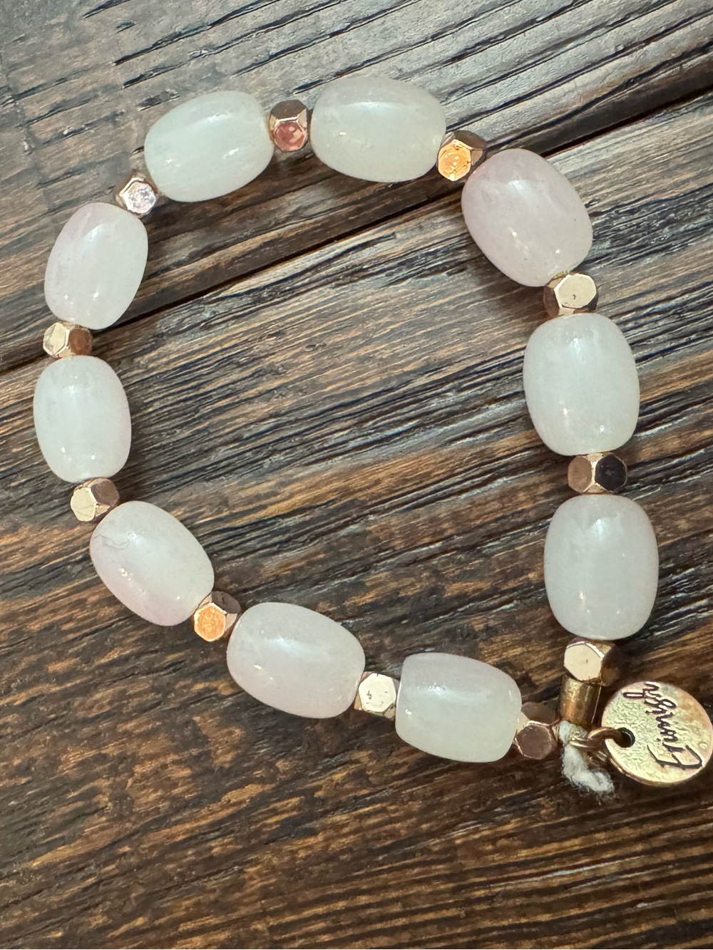 Erimish Delicate Pastel Beaded Stretch Bracelet Stack - Pink, Cream & Gold - Picture 5 of 10